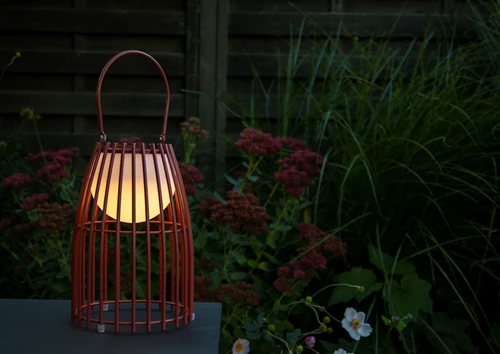 Lucide FJARA - Rechargeable Table lamp Indoor/Outdoor - Battery pack - Ø 17,5 cm- LED 3 StepDim - 1x0,3W 3000K - IP44 - Rust Brown - atmosphere 2